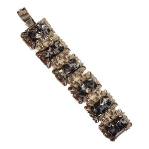 Vintage confetti half moon lucite panel,rhodium plated bracelet 1950’s
